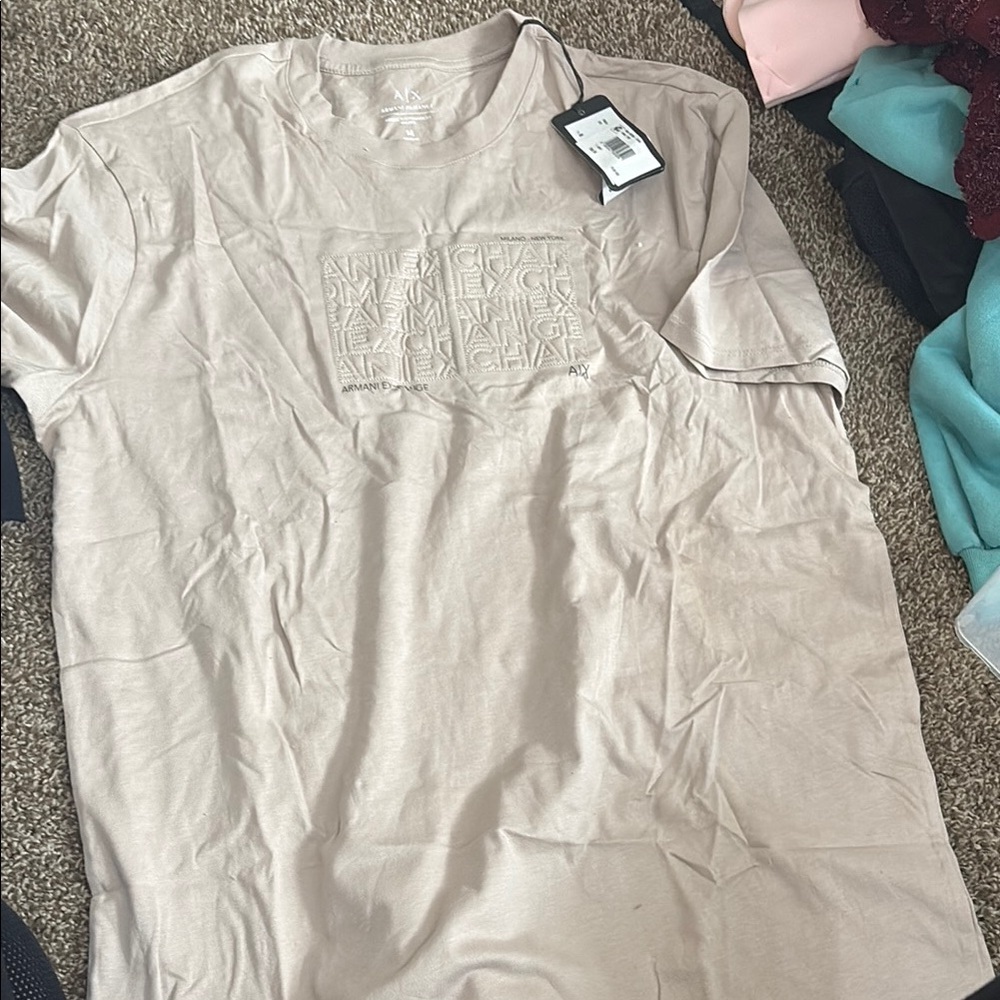 Armani Exchange Men’s Short Sleeve Crew Tee in Light Beige